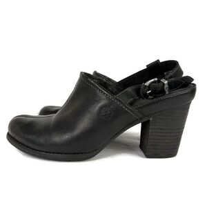 Timberland Earthkeepers Leather Sling Back Round Toe Heeled Sandals in Black